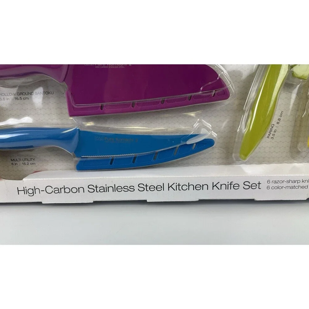 KAI Pure Komach 2 High Carbon Stainless Steel‎ Kitchen Knife Set 6 Bright Colors